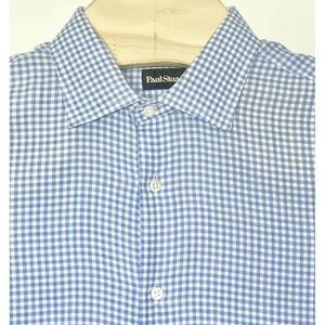 Paul Stuart Dress Shirt Men's 16 Blue Gingham Print Slim Fit Quiet Luxury Eastwe